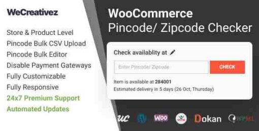 WooCommerce Pincode Zipcode Checker GPL Plugin